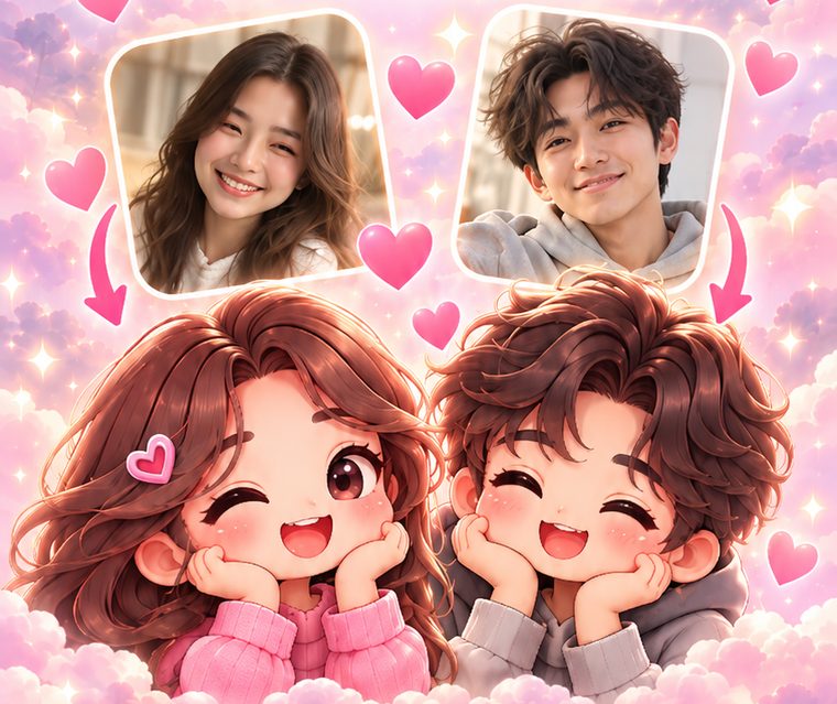 Two photos turned into chibi characters