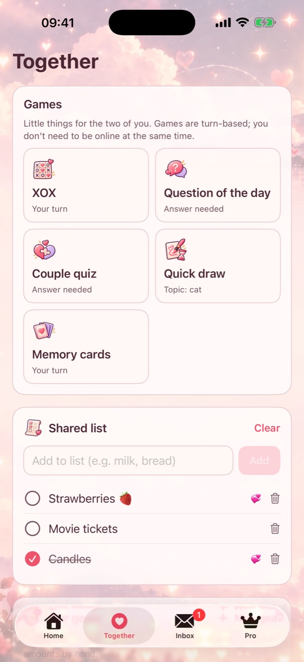 Games and shared list in Kissu