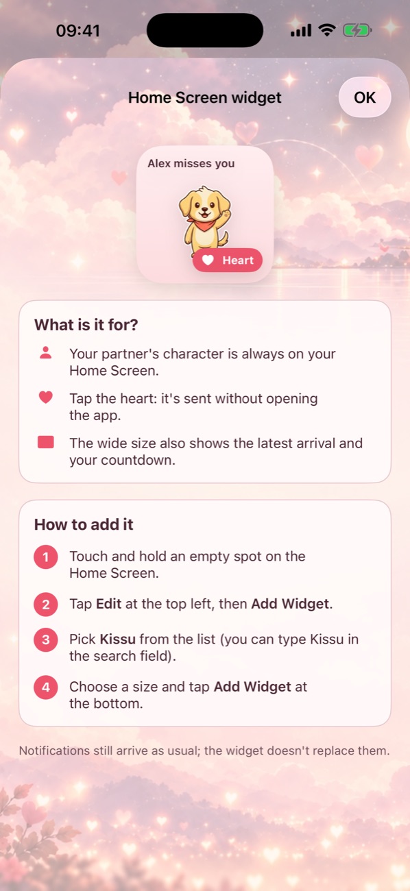 Kissu Home Screen widget